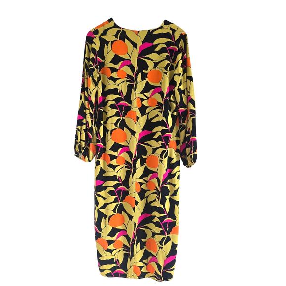 Anthropologie Corey Lynn Calter Naranjas Floral Midi Shift Dress Size M V-neck - Picture 8 of 11